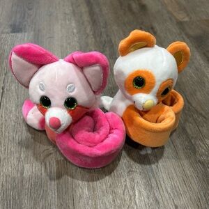Adorable Pink and Orange Stuffed Animal Slap Bracelet 2 Pc Set